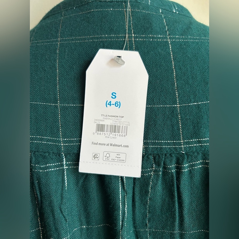 Time and Tru silver and green tensile Plaid Button-Down Shirt, sparkly, bling - Picture 4 of 4